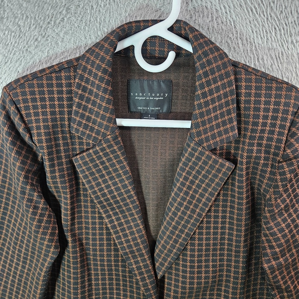 Sanctuary Boyfriend Checked Blazer Suit Jacket Women Small Maroon Black Plaid - Picture 3 of 10